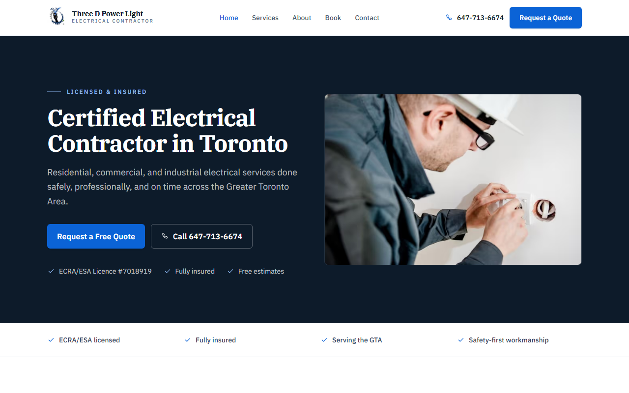 Three D Power Light electrical contractor website
